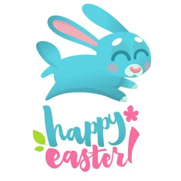 Cartoon Easter rabbit bunny. Hand drawn lettering poster for Easter. Modern c Illustrazione stock