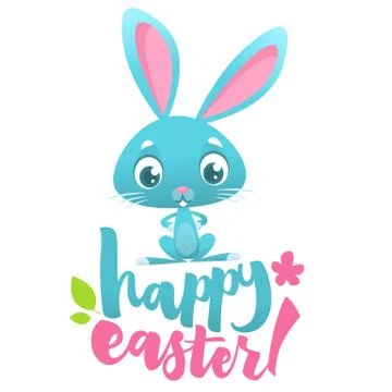 Cartoon Easter rabbit bunny. Hand drawn lettering poster for Easter. Modern c Stock Illustration