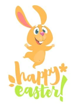 Cartoon Easter rabbit bunny. Hand drawn lettering poster for Easter. Modern c Illustrazione stock