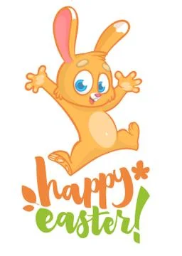 Cartoon Easter rabbit bunny. Hand drawn lettering poster for Easter. Modern c Illustrazione stock