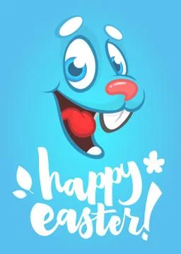 Cartoon Easter rabbit face. Hand drawn lettering poster for Easter. Modern ca Stock Illustration