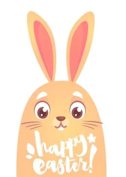 Cartoon Easter rabbit face. Hand drawn lettering poster for Easter. Modern ca Illustrazione stock