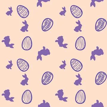 Cartoon Easter rabbit seamless bunnies and eggs pattern for wrapping paper Stock Illustration