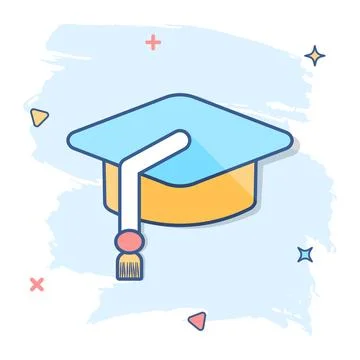 Cartoon education hat icon in comic style. Bachelor cap illustration pictogra Stock Illustration