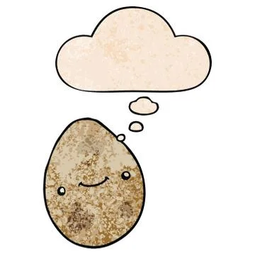 Cartoon egg and thought bubble in grunge texture pattern style Stock Illustration