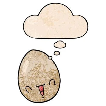 Cartoon egg and thought bubble in grunge texture pattern style Stock Illustration