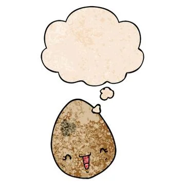 Cartoon egg and thought bubble in grunge texture pattern style Stock Illustration