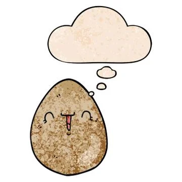 Cartoon egg and thought bubble in grunge texture pattern style Stock Illustration