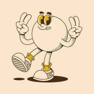 Cartoon egg character with arms making peace signs Stock Illustration