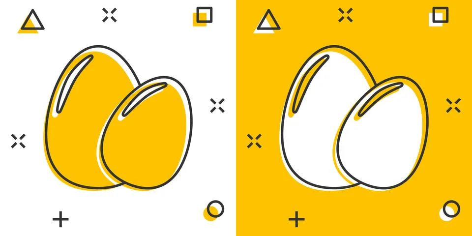 Cartoon egg icon in comic style. Eggshell sign illustration pictogram. Chicke イラスト素材