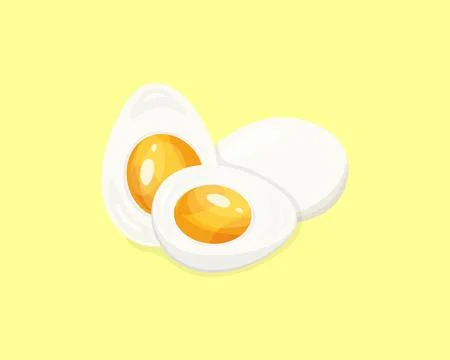 Cartoon egg isolated on yellow background. Set of boiled whole egg, and hal.. Stock Illustration