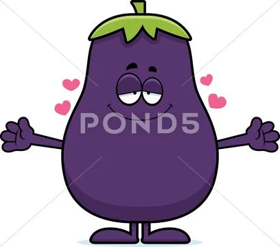 Cartoon eggplant hug Stock Illustration