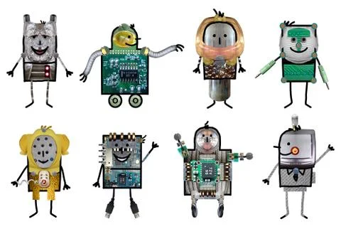 Cartoon eight robots Stock Illustration