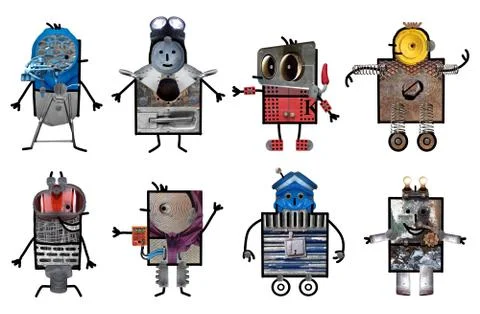 Cartoon eight robots Stock Illustration