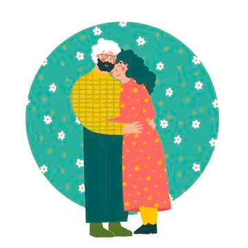 Cartoon elderly couple. Modern flat vector illustration. Old people Stock Illustration