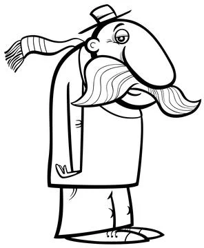 Cartoon elderly man or senior comic character coloring page 스톡 일러스트