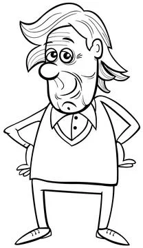Cartoon elderly man or senior comic character coloring page Stock Illustration