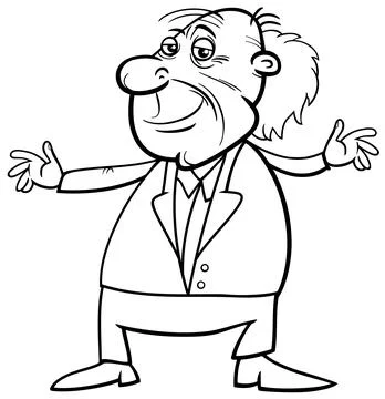Cartoon elderly man or senior comic character coloring page 스톡 일러스트