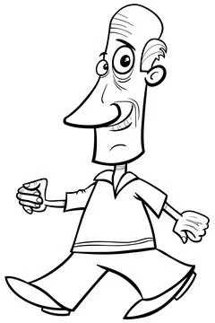 Cartoon elderly man or senior comic character coloring page Stock Illustration