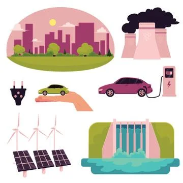 Cartoon electric car infographic elements Stock Illustration