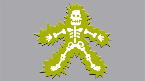 Cartoon electrocuted skeleton animation with glowing yellow electric shock Stock Footage 340779975