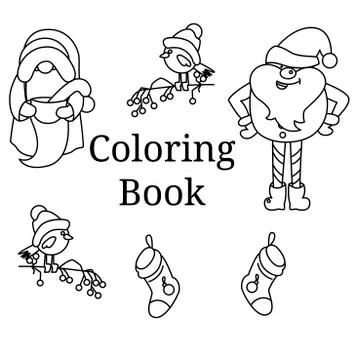 Cartoon elements in doodle style for coloring Stock Illustration