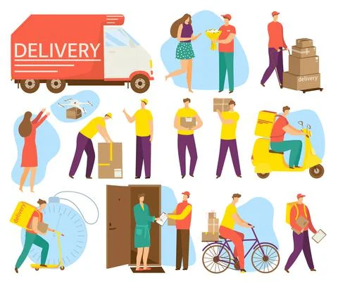 Cartoon elements set for delivery service, vector illustration. Service for Stockillustratie