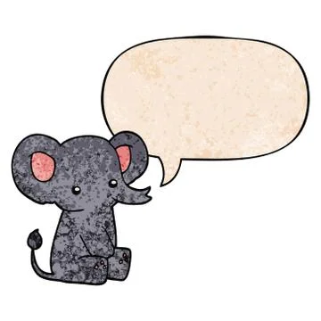 Cartoon elephant and speech bubble in retro texture style Stock Illustration