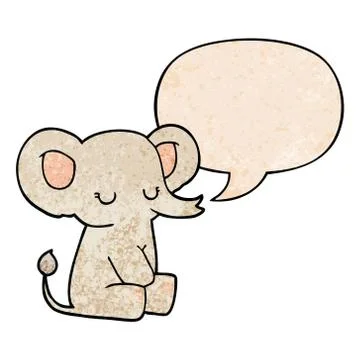 Cartoon elephant and speech bubble in retro texture style Stock Illustration