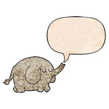 Cartoon elephant and speech bubble in retro texture style Stock Illustration