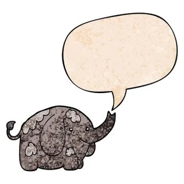 Cartoon elephant and speech bubble in retro texture style Stock Illustration
