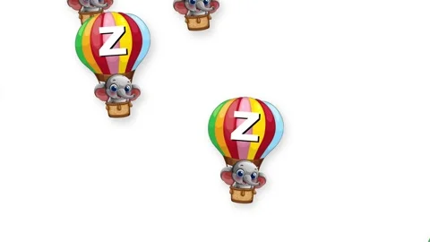 Cartoon Elephant Characters Falling in Hot Air Balloons on White Background Stock Footage 342212131