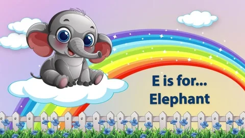 Cartoon Elephant on Cloud with Rainbow for Alphabet Learning Animation Stock Footage 340758556