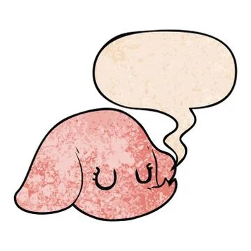 Cartoon elephant face and speech bubble in retro texture style Stock Illustration