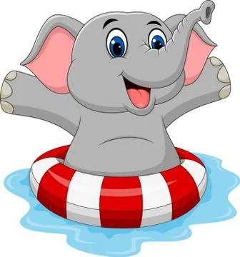Cartoon elephant with inflatable ring Stock Illustration