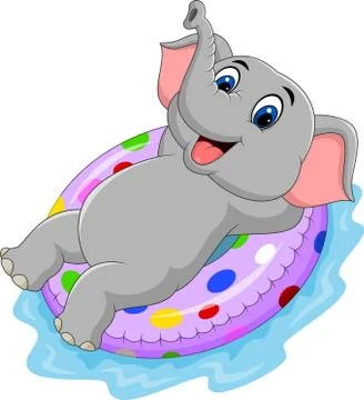 Cartoon elephant with inflatable ring Stock Illustration