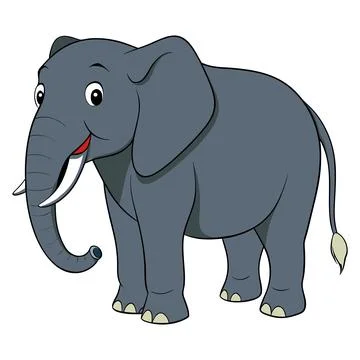 Cartoon Elephant Isolated on White Background Cute and Friendly Design Stock Illustration