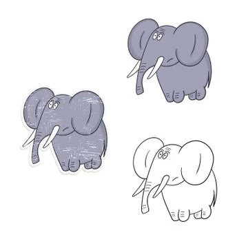 Cartoon elephant. Vector illustration in the form of stickers and coloring wi Stock Illustration