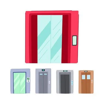 Cartoon elevator doors set providing various access options Stock Illustration