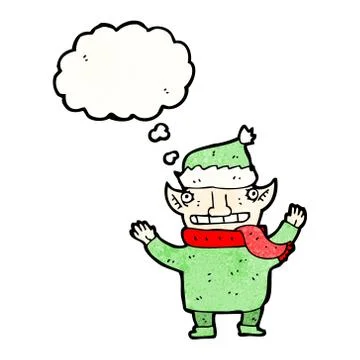 Cartoon elf with thought bubble Illustrazione stock