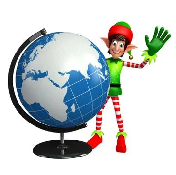Cartoon Elves with globe Stock Illustration