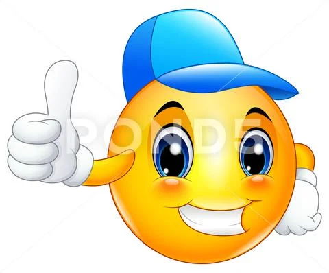 Cartoon emoticon smiley wearing a cap and giving a thumbs up ...