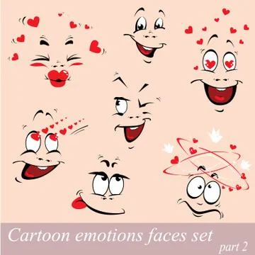 Cartoon emotions faces set, design for love card and valentines day Stock Illustration