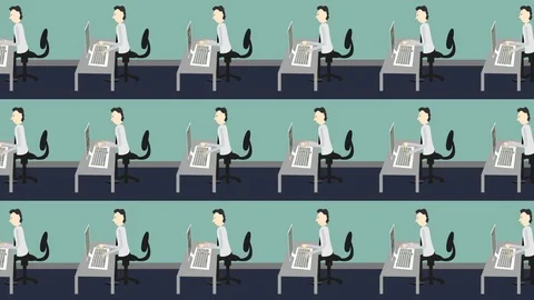Cartoon Employees Typing on Computers in an Office Stock Footage 85433655