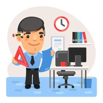 Cartoon Engineer in the Office Stock Illustration