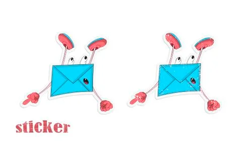 Cartoon envelope in flight. Vector illustration in the form of a sticker. Stock Illustration