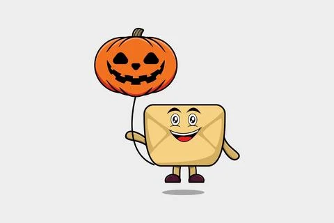 Cartoon Envelope floating with pumpkin halloween Stock Illustration
