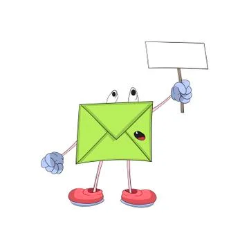 Cartoon envelope holds a sign. Vector illustration on a white background. Stock Illustration
