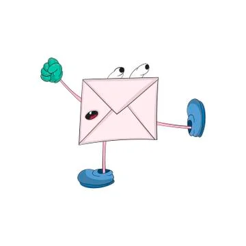 Cartoon envelope kicks. Vector illustration on a white background. Stock Illustration