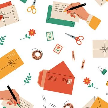 Cartoon envelope pattern. Seamless postcard, letters, invitation and greeting 스톡 일러스트